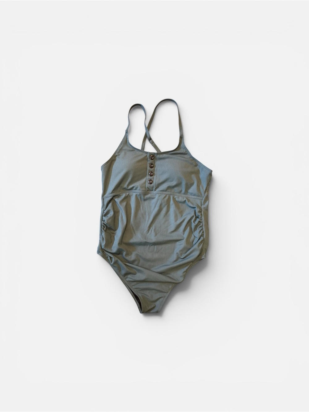 Maternity Olive Green One-Piece Swimsuit with Button Detail